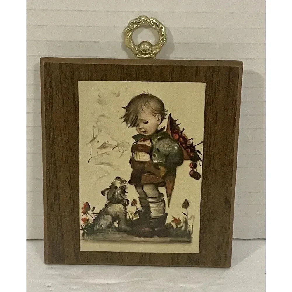 Hummel Lithograph Plaque Boy & Dog 3 3/8 Inch W x 3 3/4 Inch L Vintage 1970-80’s